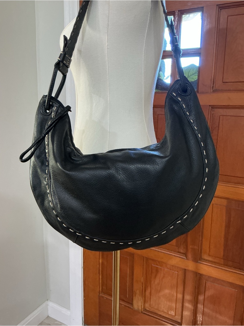 Sigrid Olsen Black Pebbled Leather Sloutchy Half Moon Hobo Shoulder Bag - Picture 2 of 12